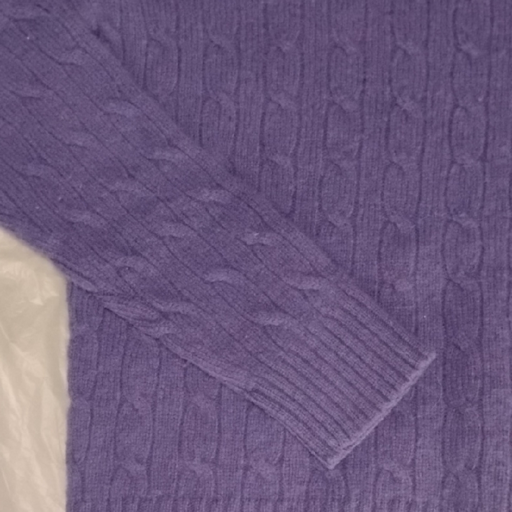 Polo by Ralph Lauren Purple Cable Crewneck Sweater with Yellow Pony - Picture 4 of 6